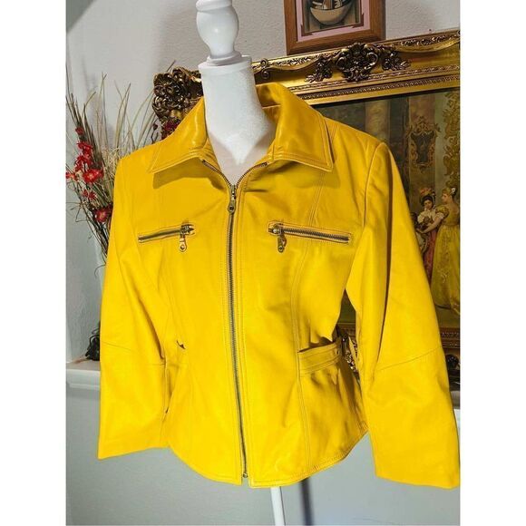 Vintage Tibor Leathers yellow Size M - Picture 1 of 9